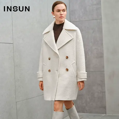INSUN恩裳线上专选冬季颗粒感针织纯羊毛毛呢大衣商品大图