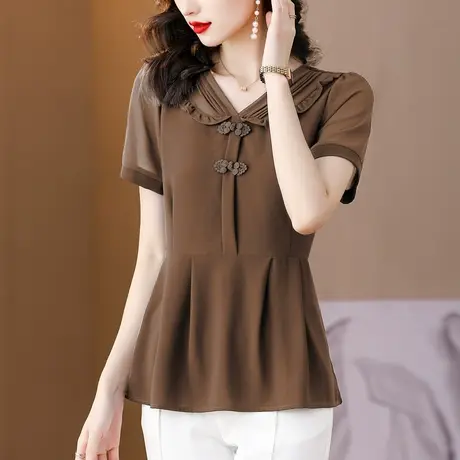 今年流行新款小衫女2023夏季短袖雪纺衫女复古时尚减龄别致女上衣图片