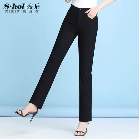 高弹力冰丝黑色牛仔裤女九分超薄高腰显瘦直筒裤大码夏季薄款裤子商品大图