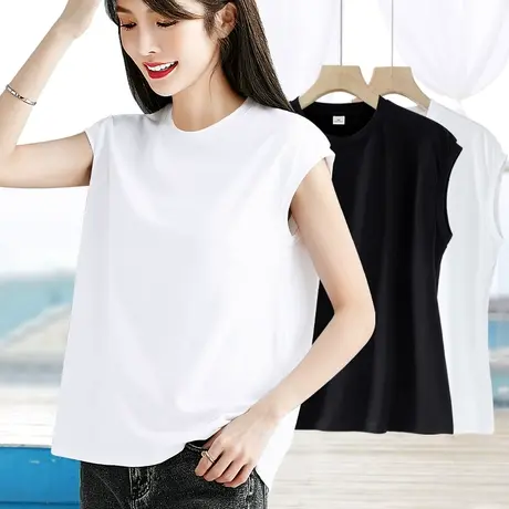 2024年夏季新款小圆领短袖t恤女宽松百搭连肩袖体恤衫女打底上衣图片