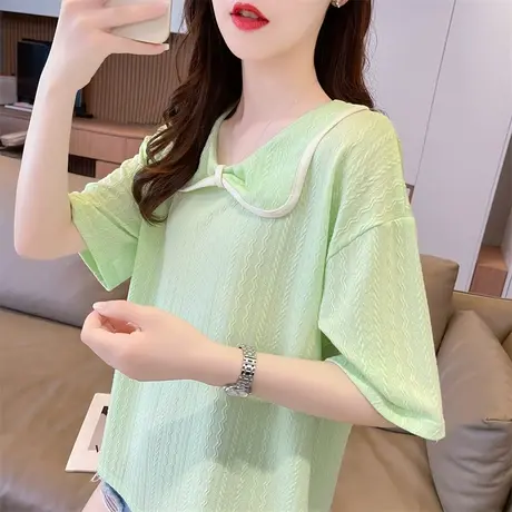 设计感小众娃娃领短袖t恤女夏季韩版宽松大码半袖百搭学生上衣服商品大图