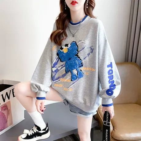 加绒加厚卫衣女秋冬季韩版宽松大码百搭学生小个子假两件上衣外套商品大图