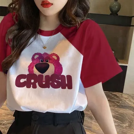 减龄插肩袖t恤短袖女夏2023新款纯棉ins潮大码显瘦高级感韩版上衣商品大图