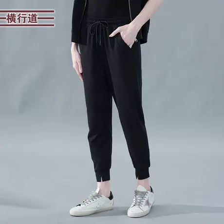大码纯棉黑色春裤女休闲裤健身跑步束脚小脚瑜伽裤松紧腰运动长裤商品大图