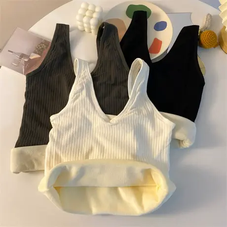 加绒加厚保暖吊带背心法式针织衫小香风毛衣外套秋冬打底上衣女士商品大图