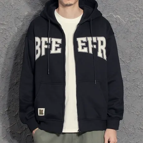 美式复古刺绣2021新款卫衣男秋季连帽开衫潮流潮牌拉链外套男春秋商品大图