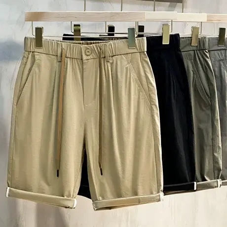 松紧腰丝光男士休闲短裤2023夏季薄款工装中裤男韩版修身五分裤潮商品大图