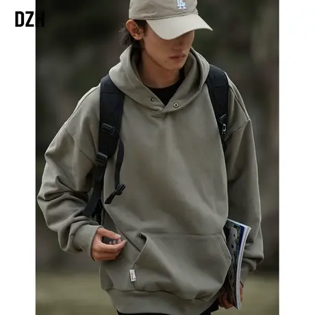 男士抓绒套头卫衣男连帽重磅2024新款纯色打底上衣秋冬外套高级感商品大图