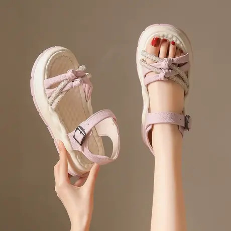 罗马凉鞋女夏季2023年新款女士配裙子的时装鞋休闲水钻厚底松糕鞋图片