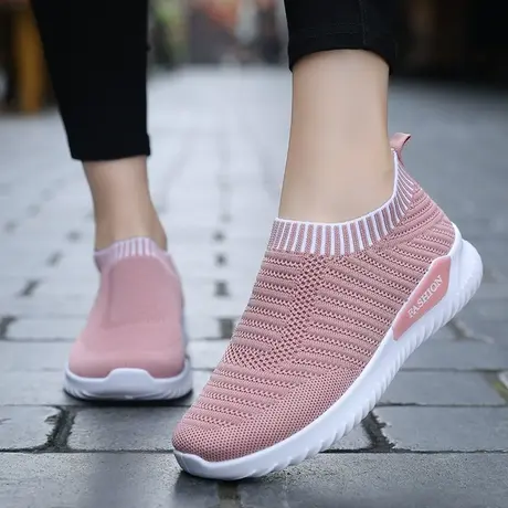 夏季低帮弹力袜子鞋女时尚休闲网面老北京布鞋女一脚蹬飞织运动鞋图片