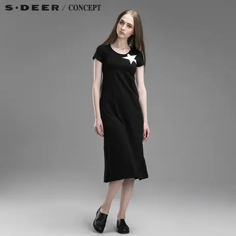 sdeer圣迪奥专柜正品女装2015新款春简约短袖式印花连衣裙5181296图片