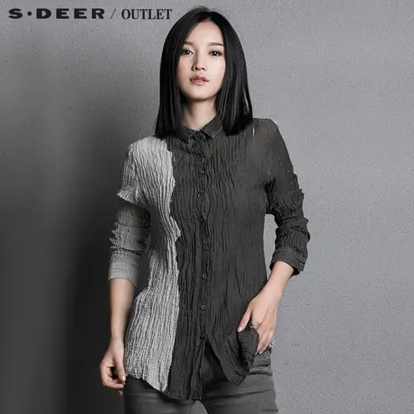 s.deer【新品】圣迪奥专柜正品女装复古肌理感印花衬衫图片