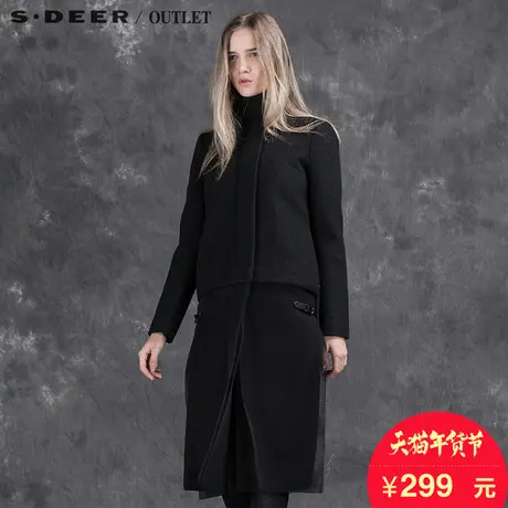 s.deer圣迪奥女装新款毛呢大衣中长款过膝外套S15481827图片