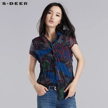 sdeer圣迪奥民族撞色印花抓皱衬衫S16280442图片