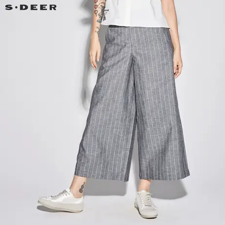 sdeer圣迪奥女气质灰休闲条纹斜插挖袋西装阔腿裤S18280832商品大图