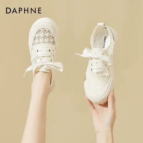 达芙妮法式网面单鞋女夏款平底2022年新款网面运动休闲低跟小白鞋图片