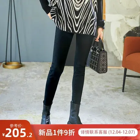 宝诗黎高腰显瘦紧身加绒牛仔裤2023冬季新款黑色时尚百搭小脚裤子商品大图
