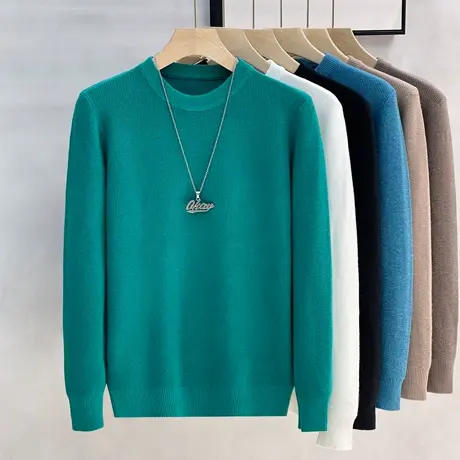 加厚毛衣男长袖华夫格肌理圆领打底秋冬季潮流男装内搭保暖针织衫商品大图