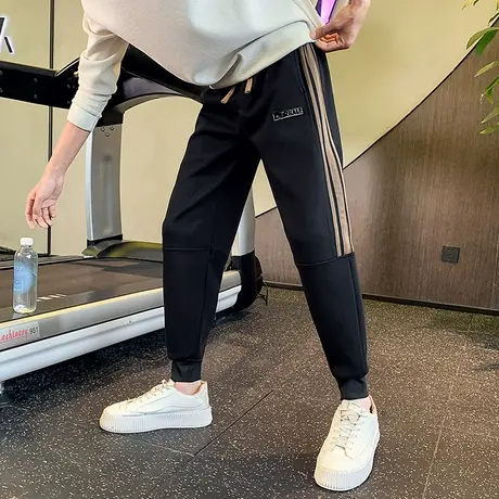 秋季2023重磅条纹束脚卫裤潮男潮牌宽松运动休闲裤拼色潮流哈伦裤商品大图