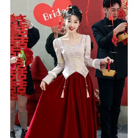 敬酒服新娘2024新款秋冬款高级感订婚礼服女结婚新中式出阁宴冬季图片