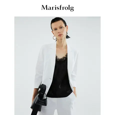 【商场同款】玛丝菲尔2022夏季新款白色亚麻西装外套女小西服商品大图