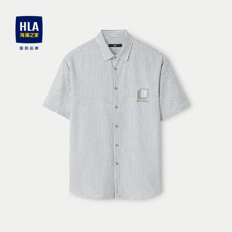 HLA/海澜之家方领短袖衬衫2024春夏新款时尚休闲印花衬衣男图片