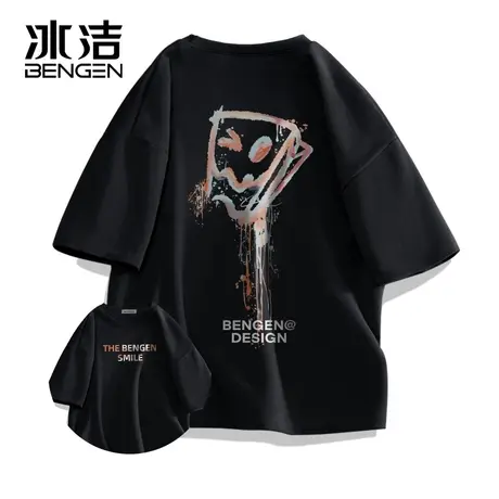 冰洁2024夏季新款设计感情侣宽松纯棉短袖t恤女正肩百搭半袖上衣商品大图