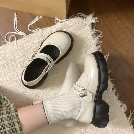 日系圆头厚底小皮鞋女款2024新款百搭粗跟单鞋复古玛丽珍鞋女鞋子商品大图