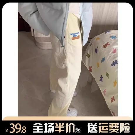 灯芯绒休闲裤女秋冬2023新款宽松阔腿裤小个子加绒加厚直筒运动裤商品大图