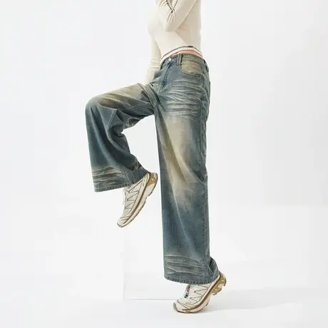 【好物体验专享】水洗复古牛仔裤女春秋装印花喇叭裤ins潮牌显瘦商品大图