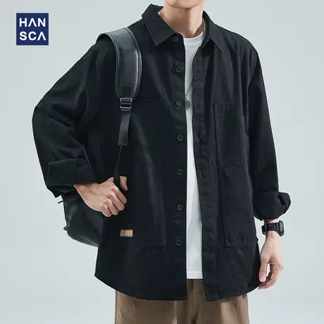 hansca纯棉衬衫式夹克外套男青少年春季潮牌大码休闲翻领工装上衣商品大图