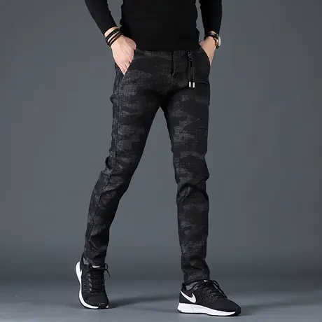 加绒迷彩牛仔裤男款秋冬季修身小脚潮牌弹力休闲男士裤子冬季加厚图片