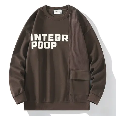 美拉德风卫衣男春秋款字母印花长袖t恤男装青少年休闲宽松打底衫T图片