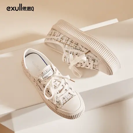 依思q饼干鞋女厚底2024新款春季白色小香风鞋子女板鞋休闲小白鞋商品大图