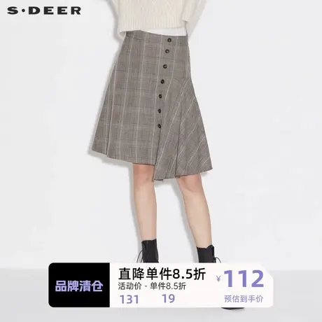 sdeer圣迪奥女装英伦风撞色格纹拼接不规则短裙S21361308图片