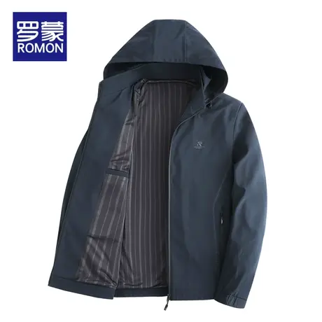 罗蒙中年爸爸秋装外套男士薄款休闲上衣服短款连帽防风夹克衫外衣图片