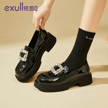 exull/依思Q韩版风女鞋2024年春秋季方扣水钻内增高女士浅口单鞋商品大图
