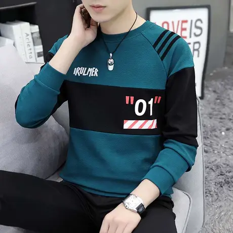 男士长袖t恤冬季保暖内衣男装韩版卫衣加绒加厚体恤纯棉小衫上衣商品大图