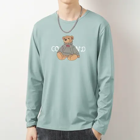 莫代尔小熊t恤男士长袖秋季潮流圆领上衣服修身内搭打底衫体恤衫商品大图