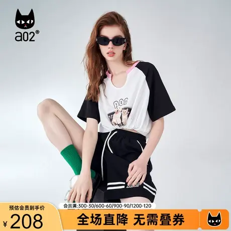 【趣玩】a02原创短袖T恤女2023夏新品设计感休闲宽松简约短袖上衣商品大图