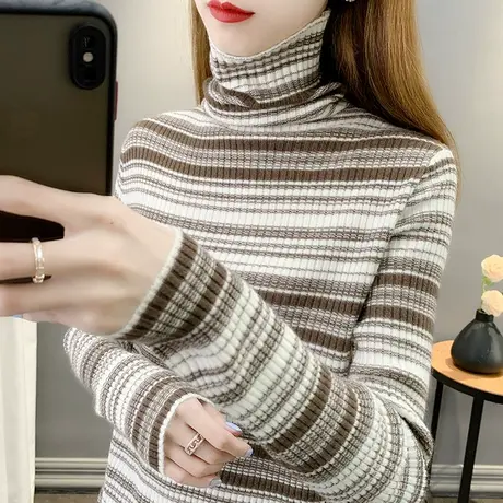 2021秋冬新款高领毛衣女套头针织衫女打底衫内搭洋气堆堆领毛衣女商品大图