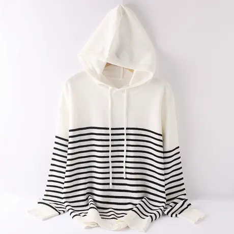 连帽韩范针织衫卫衣女长袖薄款夏季冰丝外穿休闲薄毛衣女内搭条纹图片