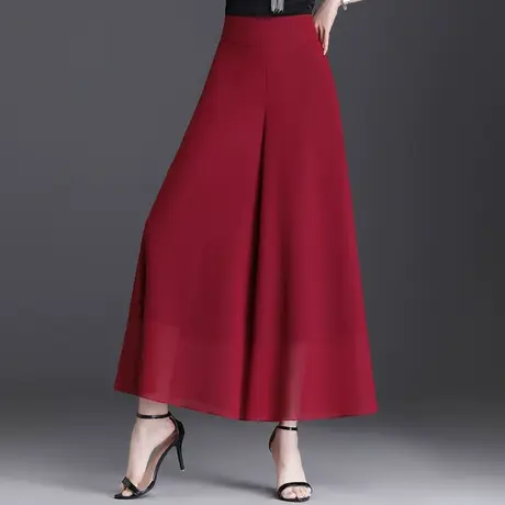 夏季薄款裙裤雪纺裤女2023新款高腰宽松大脚阔腿裤九分休闲裤甩裤图片