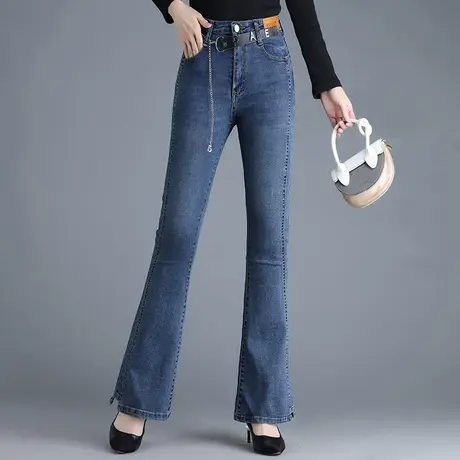 时尚修身牛仔微喇裤女秋季2023新款通勤垂感长裤显瘦喇叭裤休闲裤图片