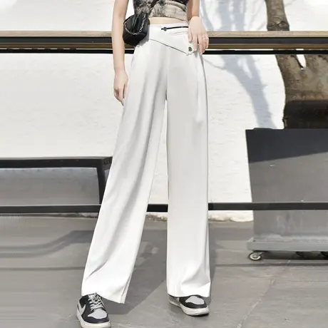 白色高腰阔腿裤女垂感夏季薄款设计感宽松休闲显瘦冰丝直筒长裤子商品大图