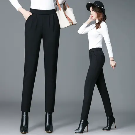 职业小脚西裤2023新款秋冬加厚高腰修身松紧黑色大码宽松哈伦裤商品大图