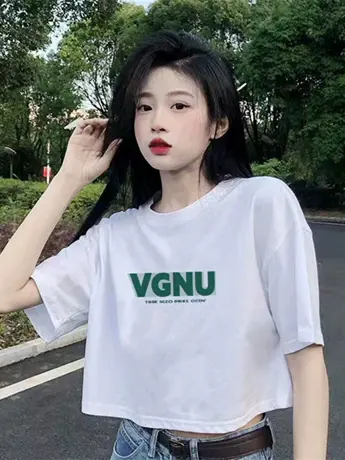 日系遮肉百搭t恤女短款高腰露脐宽松短袖宽松半袖上衣甜酷ins潮牌图片