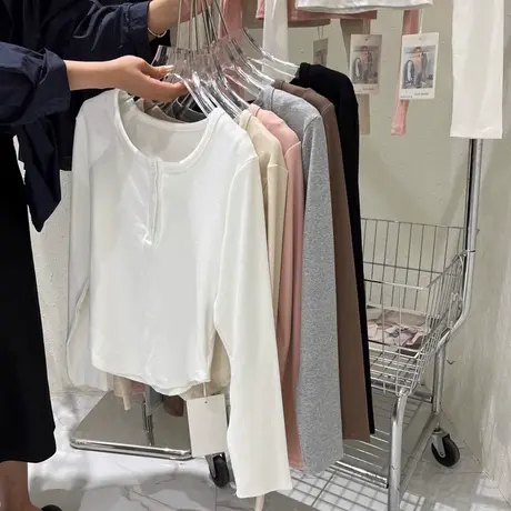纯色简约T恤长袖女早秋百搭修身显瘦内搭外穿纯棉上衣体恤打底衫商品大图