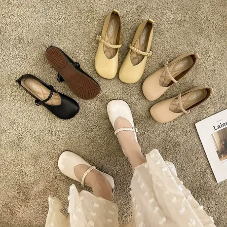 豆豆鞋女2023新款夏季平底浅口舒适单鞋网红玛丽珍复古软底奶奶鞋商品大图