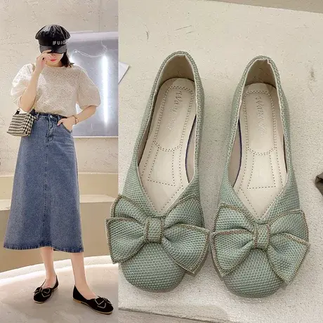 仙女风配裙子女配2023年春秋新款方头蝴蝶结单鞋软底懒人瓢鞋潮商品大图